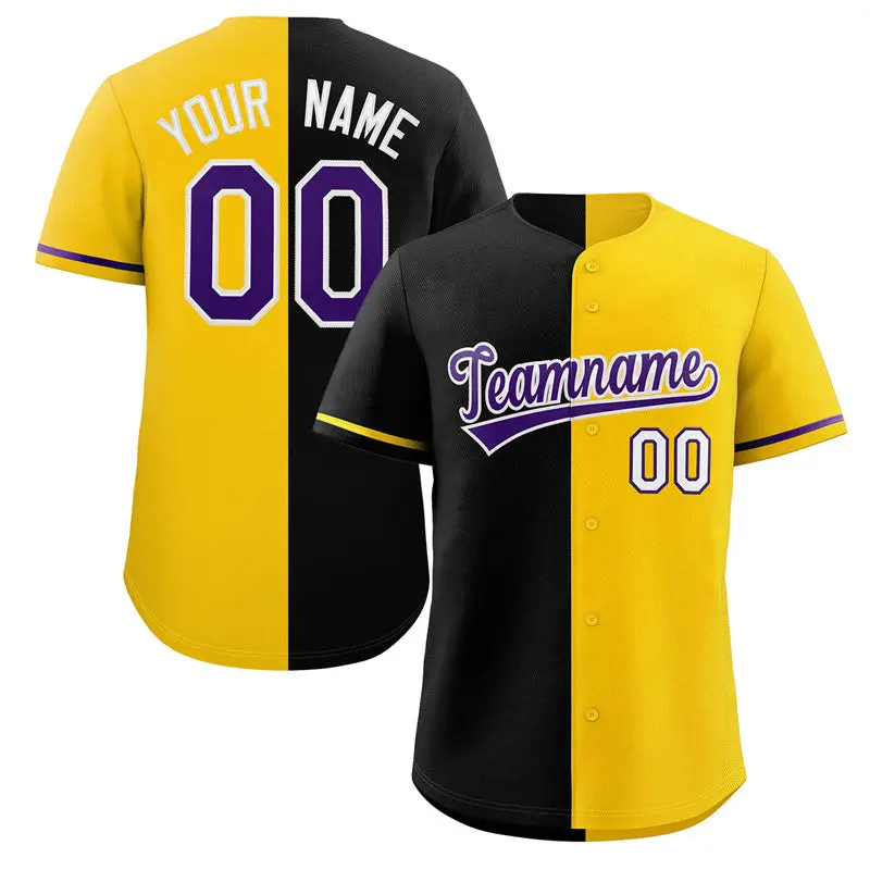 Gold Black-Purple Split Fashion Baseball Jersey