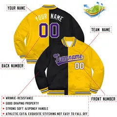 Gold Black-Purple Split Two Tone Letterman Varsity Jacket 2