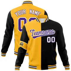 Gold Black-Purple Two Tone Full-Snap Split Letterman Jacket