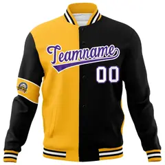 Gold Black-Purple Two Tone Full-Snap Split Letterman Jacket 5
