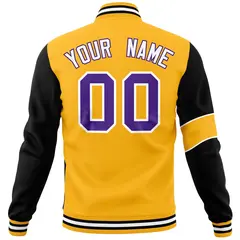 Gold Black-Purple Two Tone Full-Snap Split Letterman Jacket 6