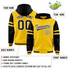 Gold Black Raglan Full-Snap Varsity Letterman Three Stripes Jacket Hoodie 4