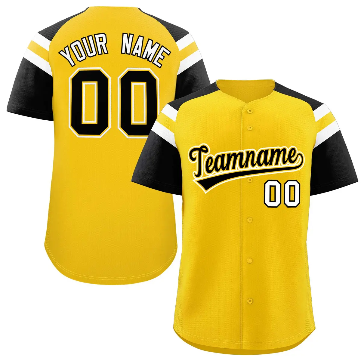 Gold Black Raglan Sleeves Contrast Baseball Jersey