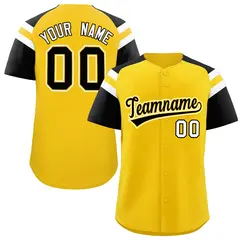 Gold Black Raglan Sleeves Contrast Baseball Jersey