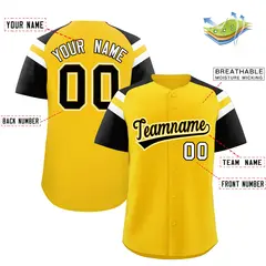 Gold Black Raglan Sleeves Contrast Baseball Jersey 2