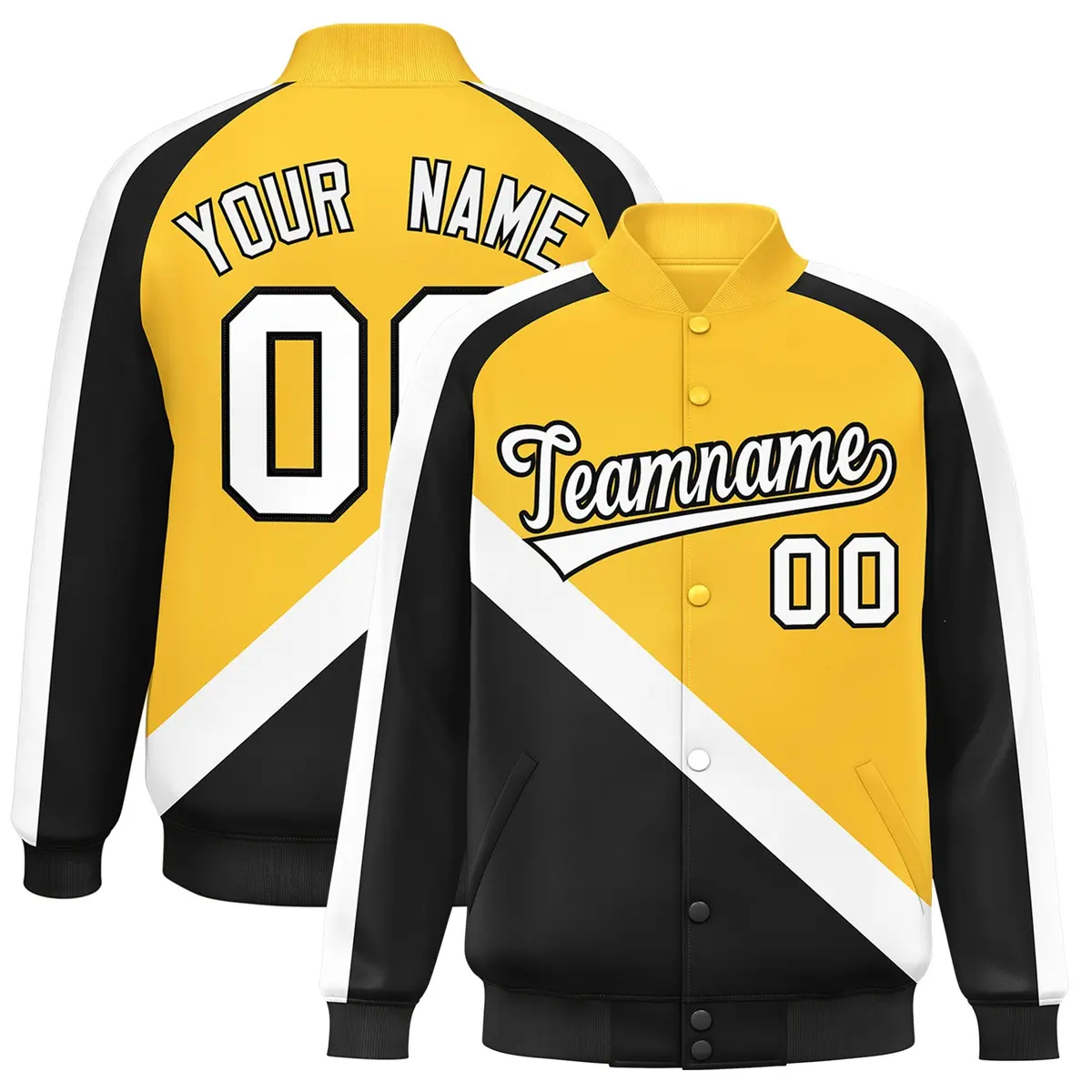 Gold Black Raglan Varsity Letterman Baseball Jacket
