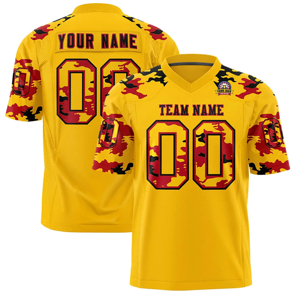 Gold Black-Red Camo Authentic Football Jersey
