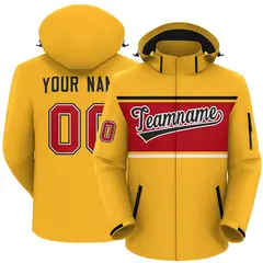 Gold Black-Red Color Block Hooded Outdoor Waterproof Jacket