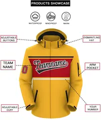 Gold Black-Red Color Block Hooded Outdoor Waterproof Jacket 2