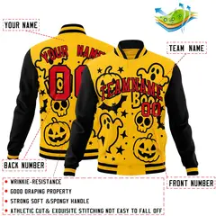 Gold Black Red Halloween Bats Pumpkins Ghost Letterman Jacket 2