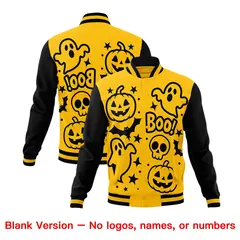 Gold Black Red Halloween Bats Pumpkins Ghost Letterman Jacket 7