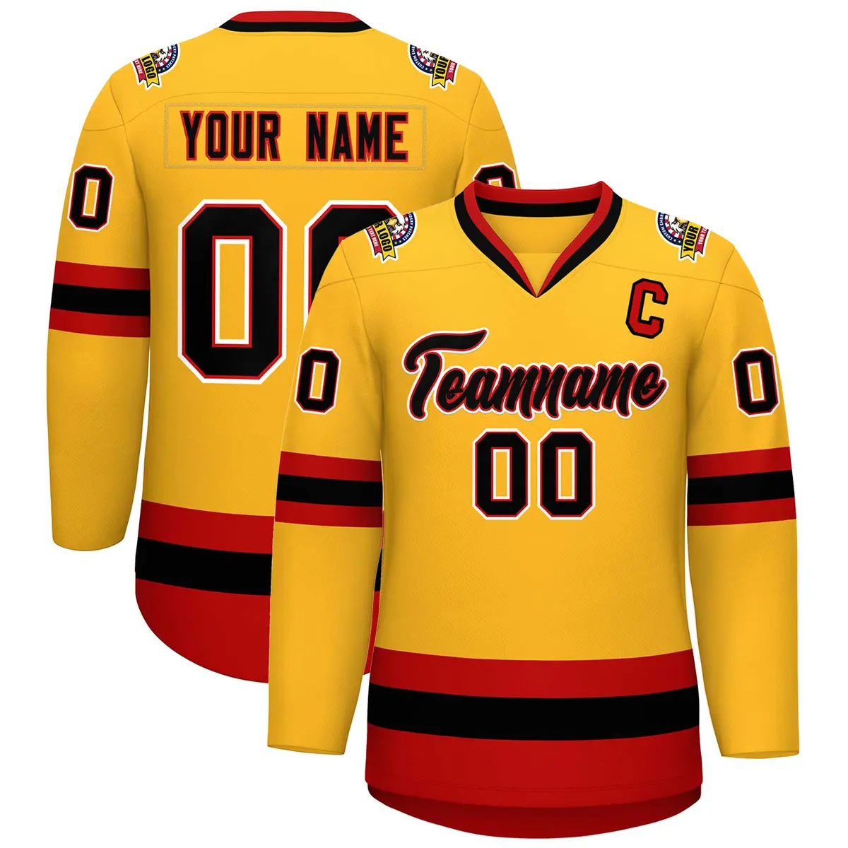 Gold Black Red-White Classic Hockey Jersey
