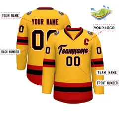 Gold Black Red-White Classic Hockey Jersey 2