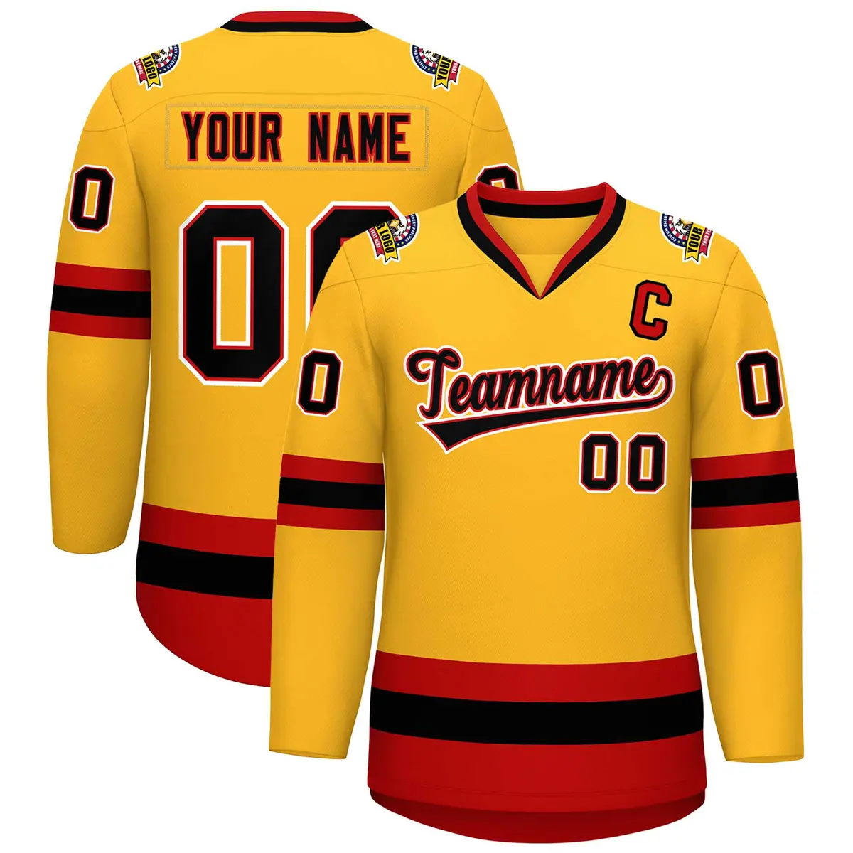 Gold Black Red-White Classic Hockey Jersey