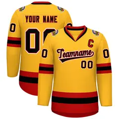 Gold Black Red-White Classic Hockey Jersey 1