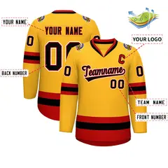 Gold Black Red-White Classic Hockey Jersey 2