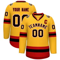 Gold Black Red-White Classic Hockey Jersey 1