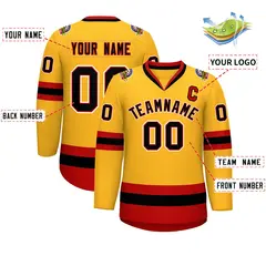 Gold Black Red-White Classic Hockey Jersey 2