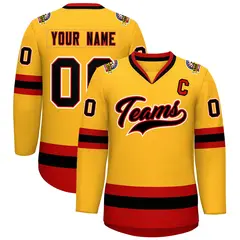 Gold Black Red-White Classic Hockey Jersey 1