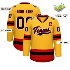Gold Black Red-White Classic Hockey Jersey 2