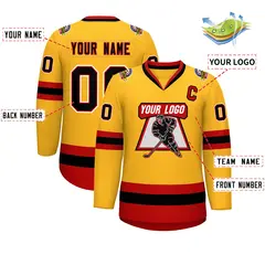 Gold Black Red-White Classic Hockey Jersey 2
