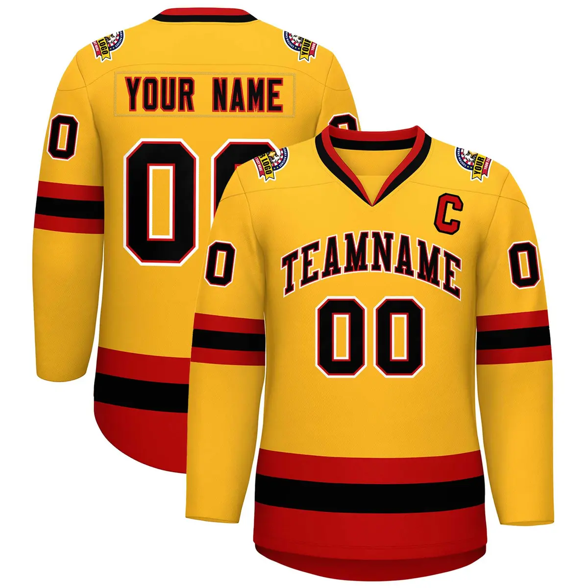 Gold Black Red-White Classic Hockey Jersey