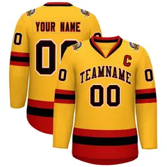 Gold Black Red-White Classic Hockey Jersey 1
