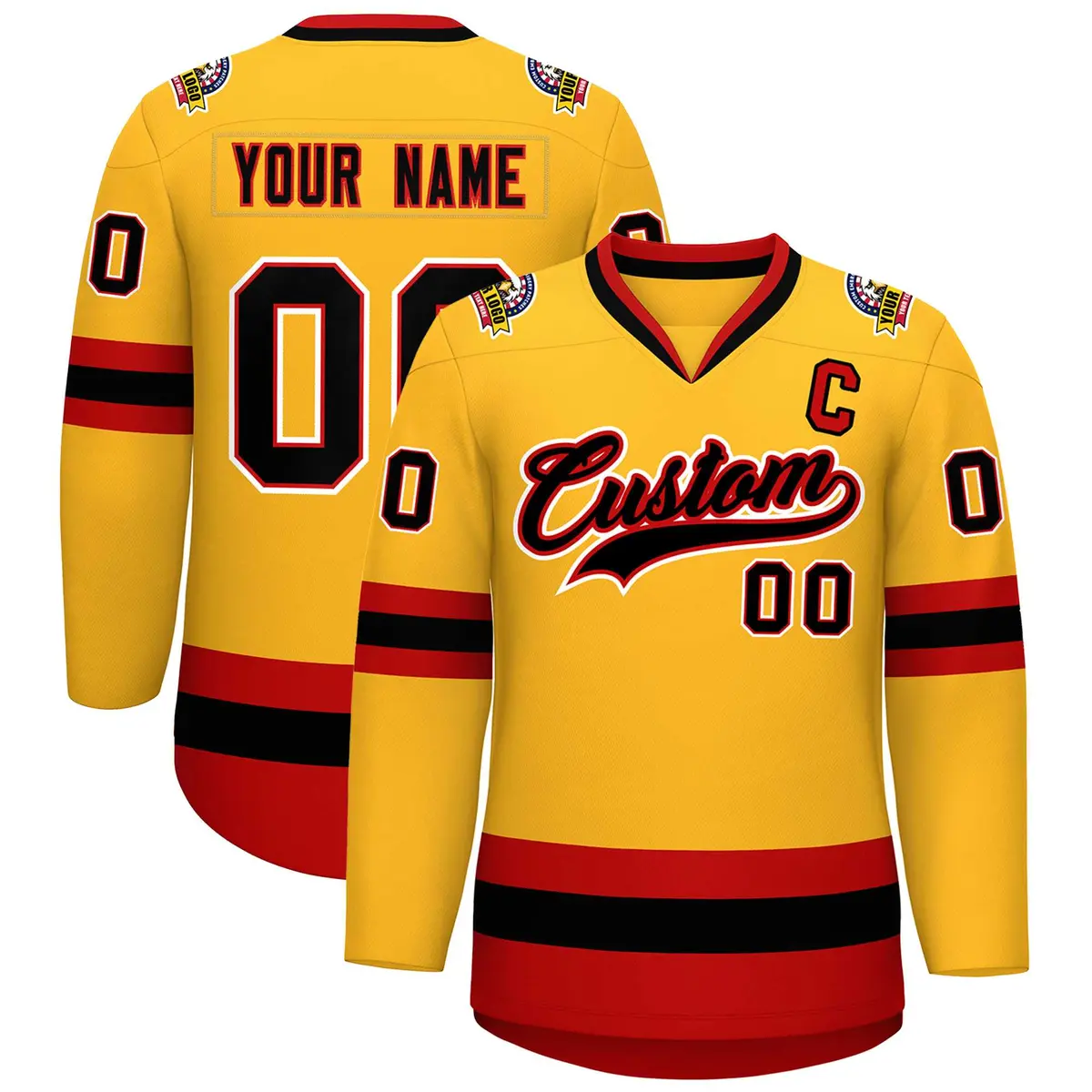 Gold Black Red-White Classic Hockey Jersey