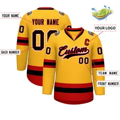 Gold Black Red-White Classic Hockey Jersey 2