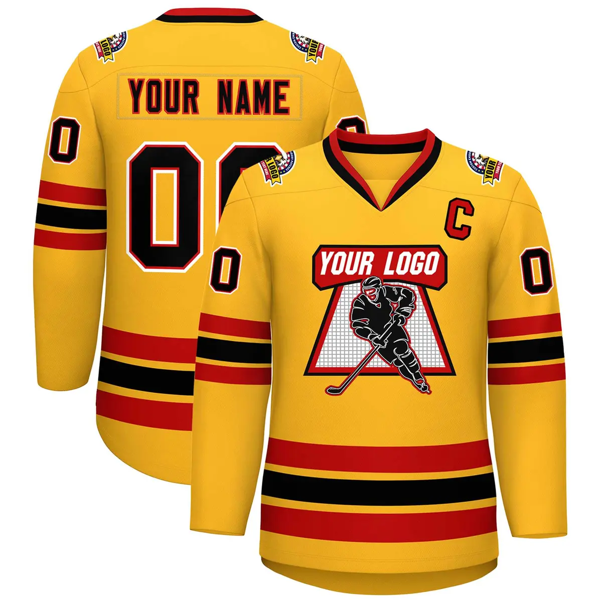 Gold Black Red-White Classic Hockey Jersey