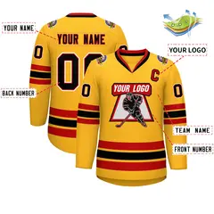 Gold Black Red-White Classic Hockey Jersey 2