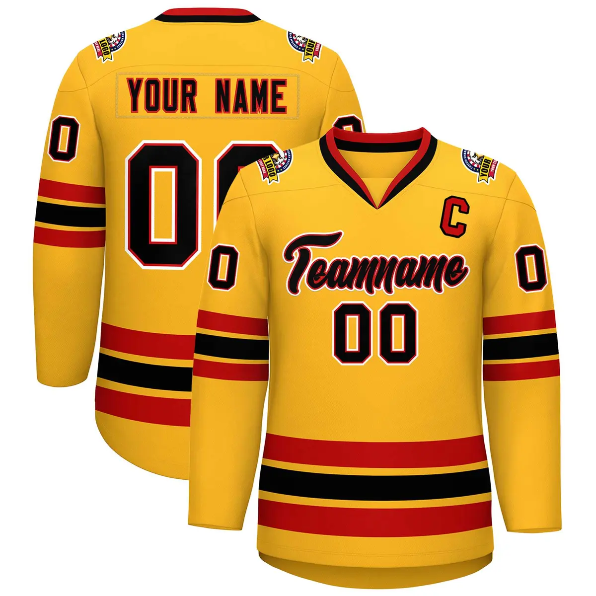 Gold Black Red-White Classic Hockey Jersey