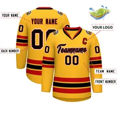 Gold Black Red-White Classic Hockey Jersey 2