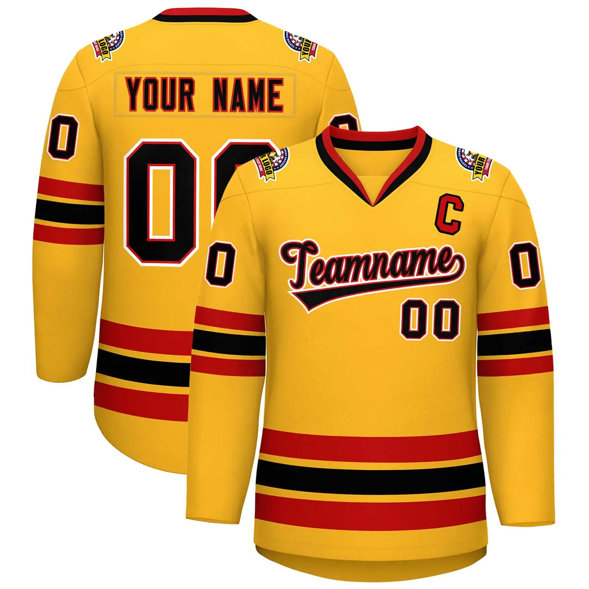Gold Black Red-White Classic Hockey Jersey
