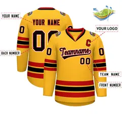 Gold Black Red-White Classic Hockey Jersey 2