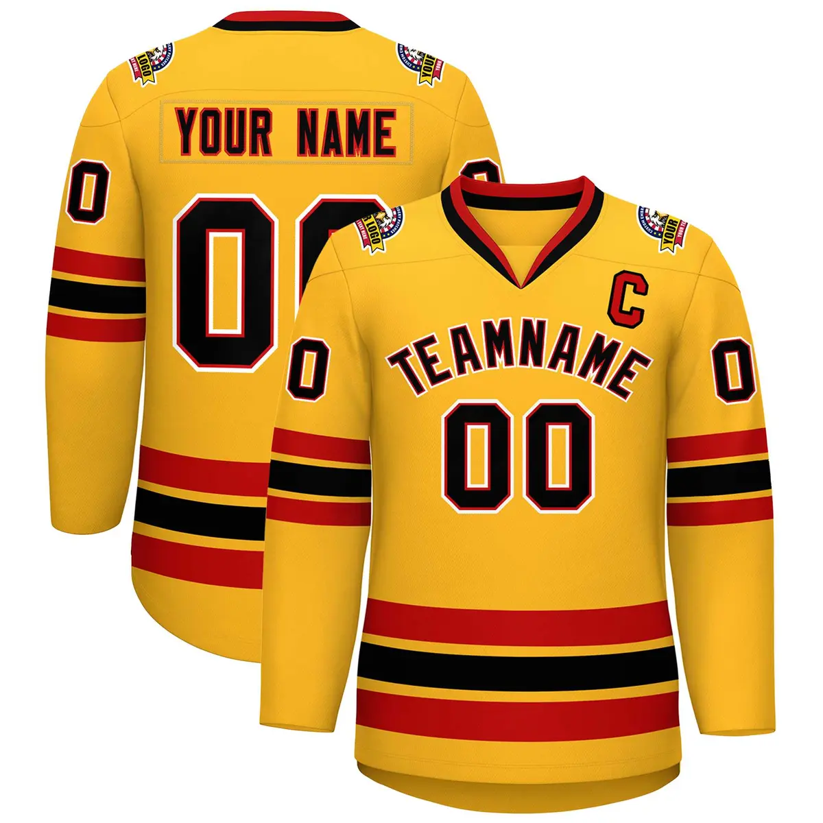 Gold Black Red-White Classic Hockey Jersey