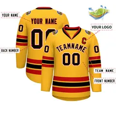 Gold Black Red-White Classic Hockey Jersey 2