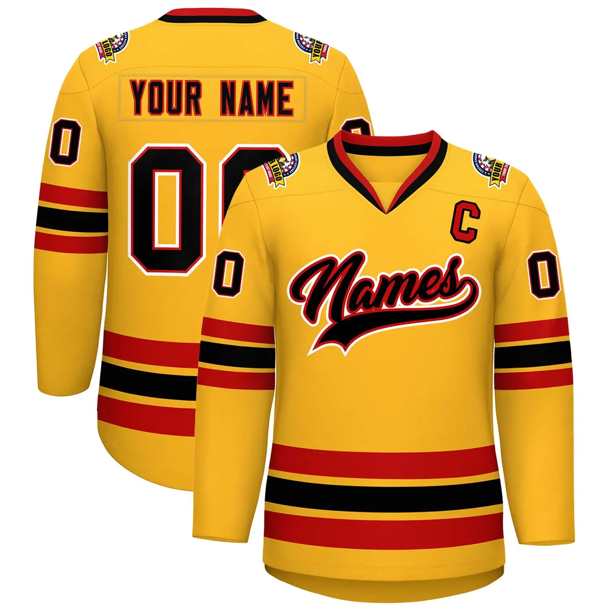 Gold Black Red-White Classic Hockey Jersey