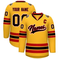 Gold Black Red-White Classic Hockey Jersey 1