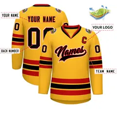 Gold Black Red-White Classic Hockey Jersey 2