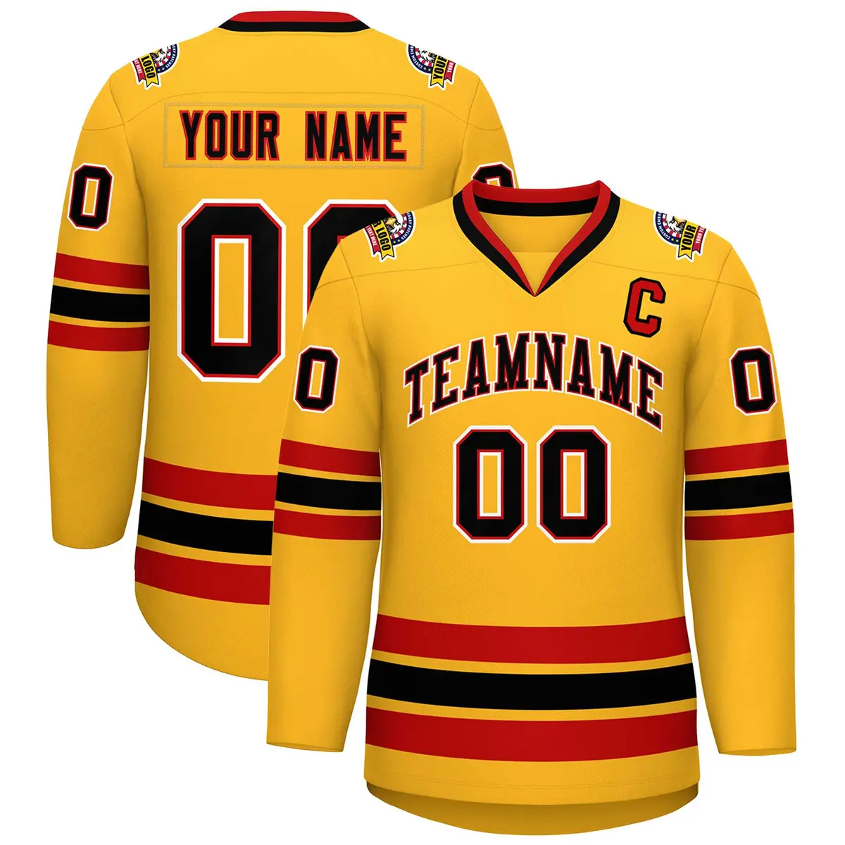 Gold Black Red-White Classic Hockey Jersey