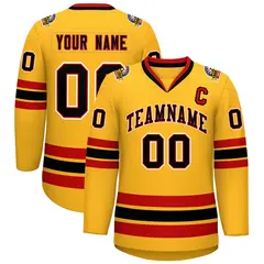 Gold Black Red-White Classic Hockey Jersey 1