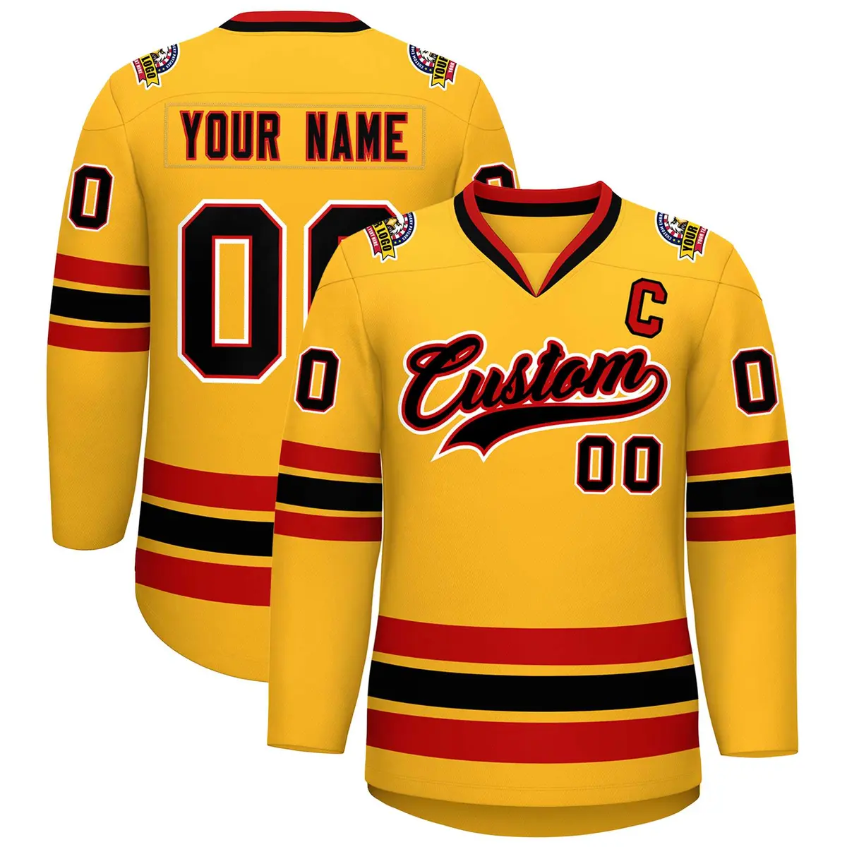 Gold Black Red-White Classic Hockey Jersey