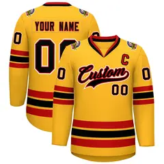 Gold Black Red-White Classic Hockey Jersey 1