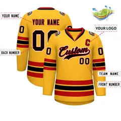 Gold Black Red-White Classic Hockey Jersey 2