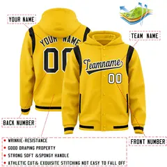 Gold Black Shoulder Color Block Varsity Letterman Jacket Hoodie 4