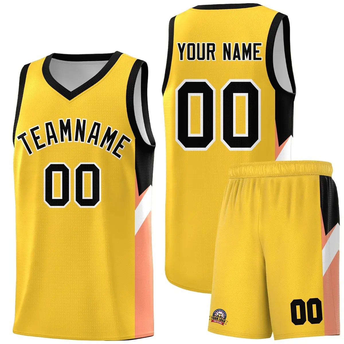 Gold Black Side Design Basketball Uniform Jersey
