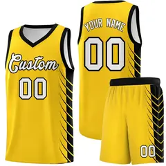 Gold Black Side Symmetrical Line Pattern Basketball Jersey 1