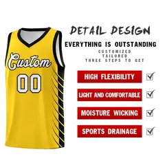 Gold Black Side Symmetrical Line Pattern Basketball Jersey 2