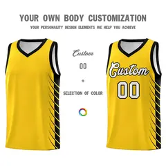 Gold Black Side Symmetrical Line Pattern Basketball Jersey 3